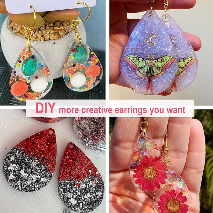 104Pcs Earring Resin Molds Kit, 4pcs Silicone Molds for Resin Jewelry Epoxy Casting Molds with Earring Hooks for DIY Unique Earrings, Tear Drop Style Epoxy Resin Molds, Jewellery Resin Casting Molds
