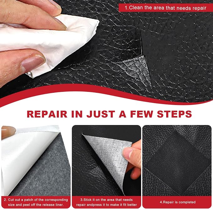 2 PCS Leather Repair Patch Tape, 4 x 8 Inch Self-Adhesive PU Vinyl Repair Patch Kit, Universal Waterproof DIY Leather Repair Tape for Car Seat Furniture Couch Chair (Wine Red)
