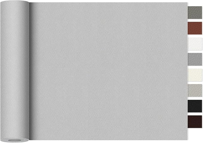 Leather Repair Tape,16 x 30 Inches Self Adhesive Leather Repair Patch，Leather Repair Kit for Furniture，Couches,Car Seats,Cabinets,Handbags(Fine-Grain Light Gray)