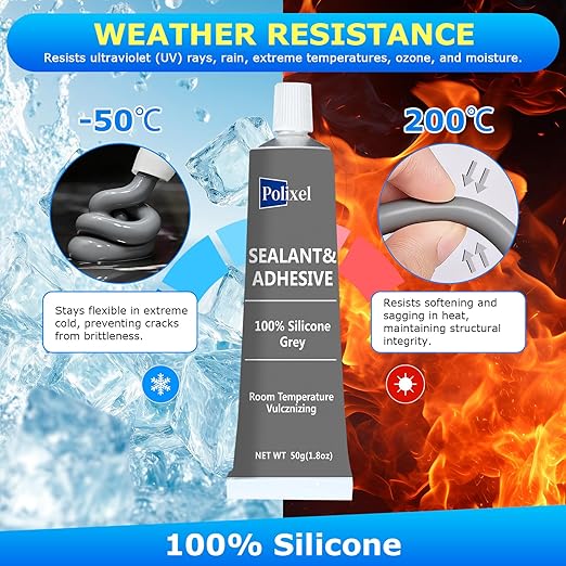 Gray RTV Silicone Sealant Adhesive 100% High Temperature Silicone Caulk Waterproof Stronger Adhesion Shrink & Crack Proof for Automotive Kitchen Bathroom Window Gasket -1.8oz/50g