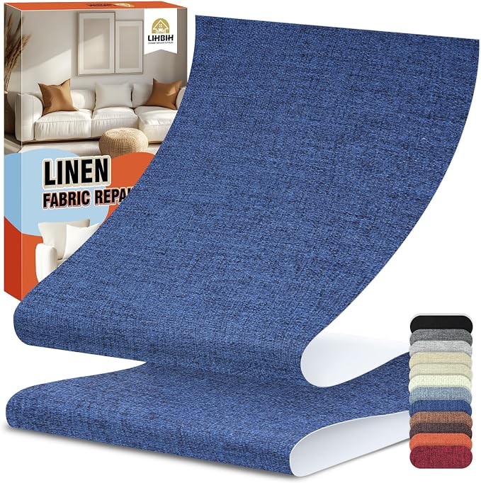 Linen Fabric Repair Tape 4.7x63 Inch, Self Adhesive Couch Patch Repair Fabric Tape for Furniture, Linen Patch Kit for Couch, Carpet, Upholstery, Chair, Sofa, Cushion, Bag (Navy Blue)