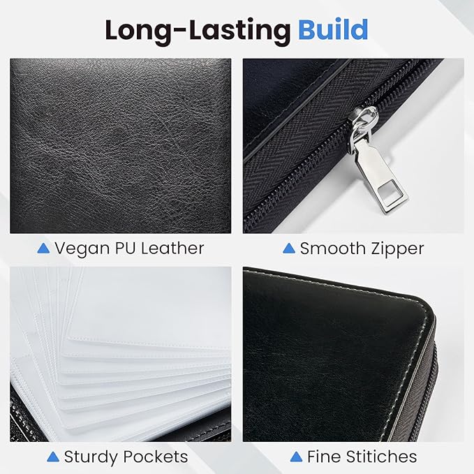 Sooez Zip-Enclosed Business Card Holder Organizer, Professional Credit Card Case Book for Women Men, 240 Capacity, Premium Vegan Leather Gift Card Organizer Storage, Business Card Wallet, Navy Blue