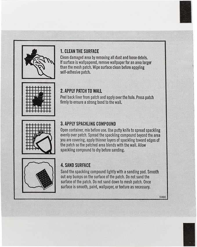 Gorilla Flexible Wall Repair Patch, 4”x 4”, (Pack of 1) – Durable, Professional Looking Repairs on Walls & Ceilings