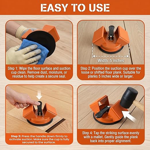 Heavy Duty 45° Floor Gap Fixer Tool | Iron Construction with Enhanced Suction Cup | Includes Slot Cutter & 5 Sticky Pads | Laminate & Vinyl Flooring Gap Repair & Installation Tool