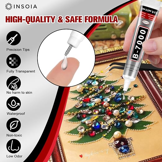 16 PCS 15ml B7000 Rhinestone Glue Clear – Super Glues for Bedazzling with Precision Tip, Quick Dry No Trace Flexible Adhesive for Jewelry Making, Nail Art, Fabric, Shoe, DIY Craft & Phone Repair