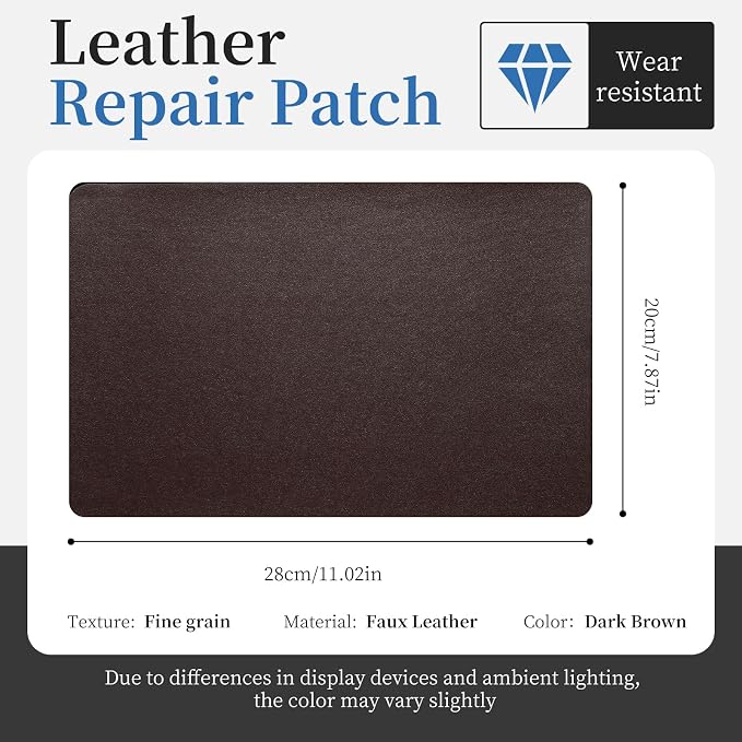 Fadoub Leather Repair Patch Tape Self-Adhesive, 8x11In Heavy Duty Vinyl Patch, Leather Repair Kit for Furniture, Sofa, Couch, Office Chair, Car Seat, Car Interior(Dark Brown-Fine Grain)