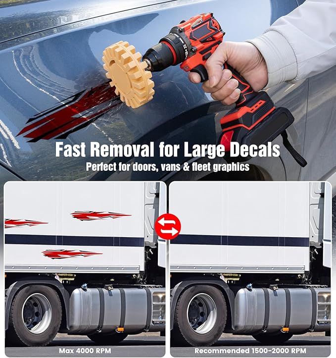 Eraser Wheel Decal Remover Tool Kit, 3 Upgraded Rubber Wheels with Razor Blade Scrapers & Drill Adapters, Removing Adhesive Stickers Vinyl Pinstripes Emblem Label Glue for Car Truck RV