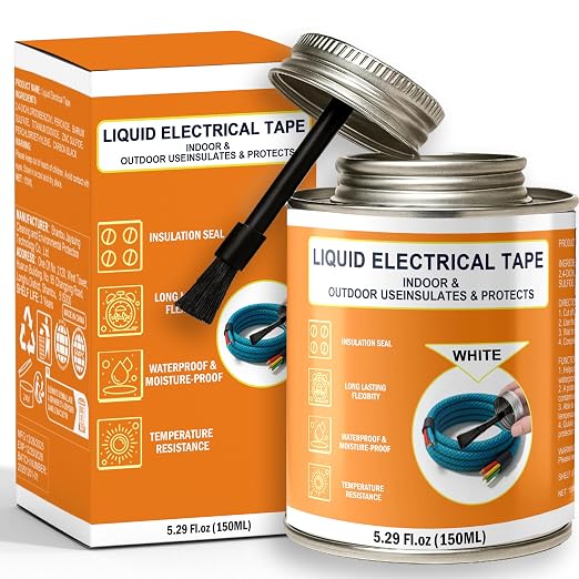 5.29 oz Liquid Electrical Tape Quick-Drying Insulating Glue with Brush Cap - Quick-Dry Waterproof Sealant for Wires, Cables, Connectors, Outdoor & Automotive Electrical Equipment (White)