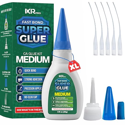 CA Glue Medium Viscosity Kit, 1.75 oz. Cyanoacrylate Glue, Super Glue for Everyday Repairs, Woodworking, Plastic, Ceramic, and DIY Crafts, Quick-Drying Multi-Purpose Adhesive with Easy Application