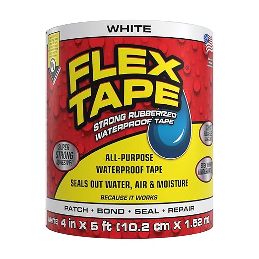 Flex Tape, Original Thick Flexible Rubberized Waterproof Tape - Seal and Patch Leaks, Works Underwater, Indoor Outdoor - Home RV Roof Plumbing and Pool Repairs, White, 4 in x 5 ft, Pack of 1