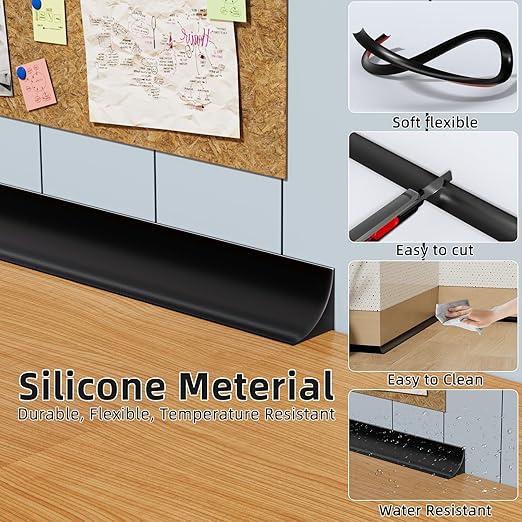 Flexible Quarter Round Molding Trim Peel and Stick 118Inch Black,Small Self Adhesive Silicone Shoe Moulding,Bendable Mini Waterproof Caulk Strip for Baseboard,Wall,Bathtub,Floor,Bathroom,Crown