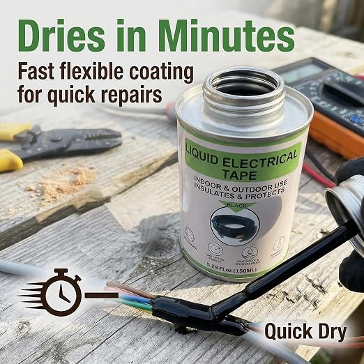 Wire Equipment Repair Liquid Electrical Tape 5.29OZ (150ml) Insulating Glue Quick-Drying Waterproof & High Temperature Resistant Liquid Wire Insulation Rubber with Brush Cap for Wires, Cables
