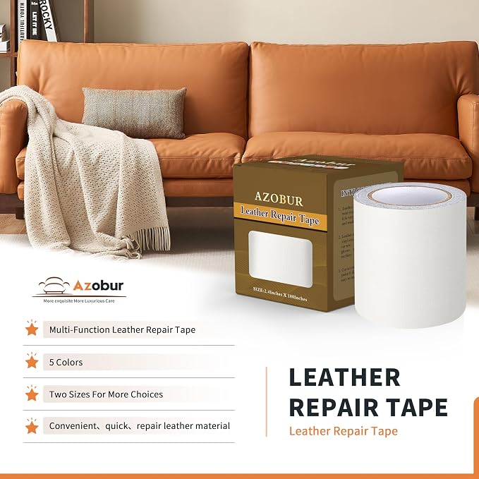 Leather Repair Tape Patch Leather Adhesive for Sofas, Car Seats, Handbags, Jackets,First Aid Patch 2.4" X15' (White Leather)