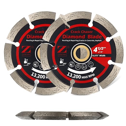 ZORUNNA 4.5" Diamond Crack Chaser Blade, 3/8" Wide Heavy-Duty Concrete & Asphalt Grinding Wheel for Crack Repair, Fits Angle Grinder with 7/8" Non-Threaded Arbor.(2Pcs)