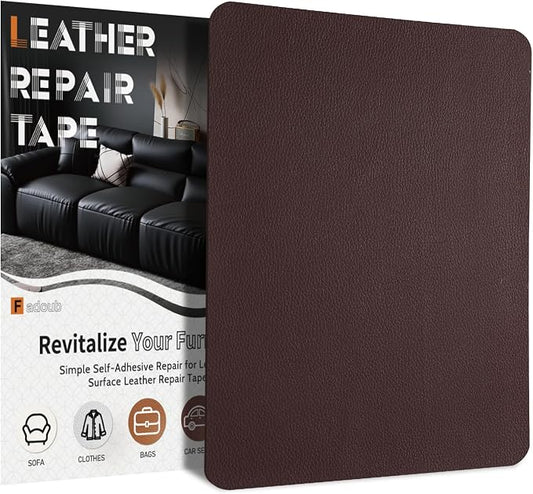 Fadoub Leather Repair Patch Tape Self-Adhesive, 8x11In Heavy Duty Vinyl Patch, Leather Repair Kit for Furniture, Sofa, Couch, Office Chair, Car Seat, Car Interior(Dark Brown)