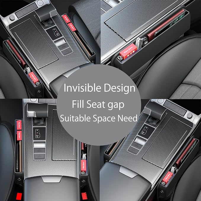Car Seat Gap Filler Organizer,Premium PU Leather Storage Box No Slip Pad Compatible with Phone Key Wallet Phone Sunglasses Pockets Seat Catcher Holders Console Side Organizers Driver Side