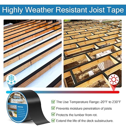 Butyl Adhesive Tape 3''x50', 4 Pack Deck Joist Tape for Decking Protection, Waterproof Joist Tape- Ideal for Wood & Metal, Outdoor Construction Use