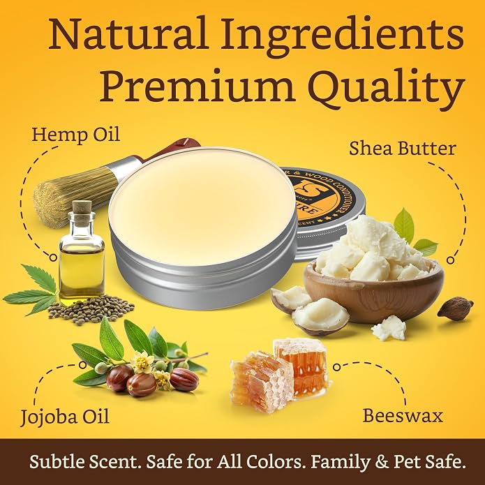 Furniture Salve for leather, leather conditioner, leather repair kit, shoe polish kit, wood restorer for furniture, bees wax furniture polish 4 oz