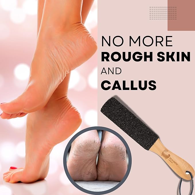 Eco Bath London Natural Pumice Foot File Black Flat - Callus Remover for Feet, Dead Skin Heel Scrubber, Pedicure Foot Care Tool for Cracked Dry Heels, Callus Dead Skin Remover for Women and Men
