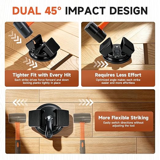 Floor Gap Fixer Tool with Mallet, 45° Impact Design Laminate Flooring Tools, Floor Suction Cup Tool for Gaps with Cleaning Scraper & 5 Sticky Pads for Laminate, Lvp, Vinyl Plank Flooring