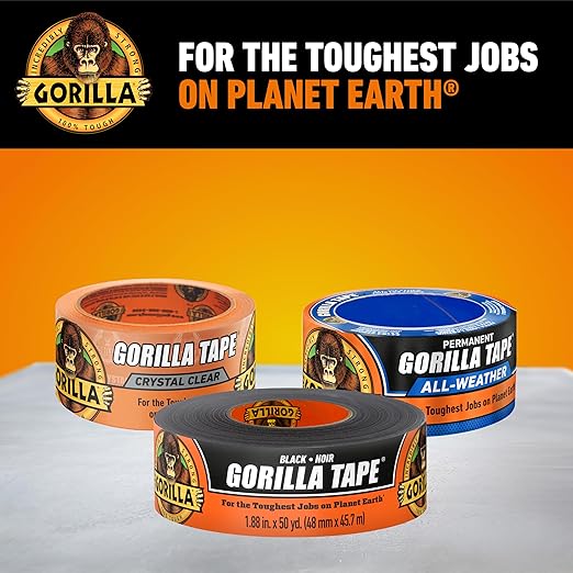 Gorilla Duct Tape, Black Tape, 1.88" x 50 yd (Pack of 1) - Heavy Duty and Weather Resistant for Indoor or Outdoor