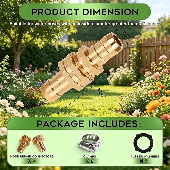 Dalmbox Garden Hose Repair Kit with Clamps, Male and Female Hose Fittings, Fit for 3/4"or 5/8" Garden Hose Fitting, 4 Sets