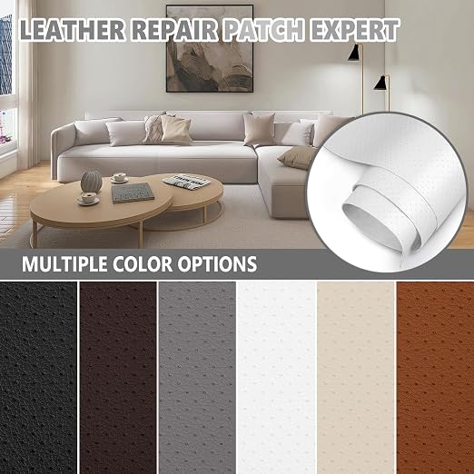 Leather Repair Patch, Breathable Perforated Self Adhesive Repair Patch, Furniture Couch Car Seats Office Chairs Sofa Repair Refurbished Faux Leather Patch (White,15.7x23.6 inch)