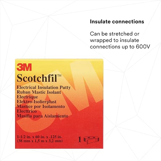 3M Scotchfil Electrical Insulation Putty, 1-1/2 in x 60 in, Black, 1 Roll | Mastic Adhesive