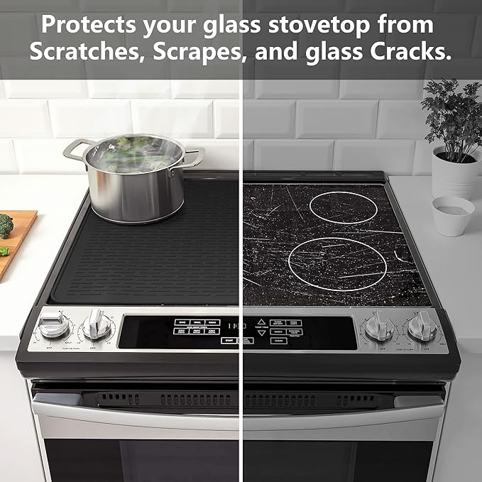 Silicone Stove Gap Covers with Stainless Steel, Oven Gap Filler Seals Gaps Between Stovetop and Counter, Stove Gap Guards Range Trim Kit, Easy to Clean Stove Gap Guard (Black 2 Pack,25"with mat)