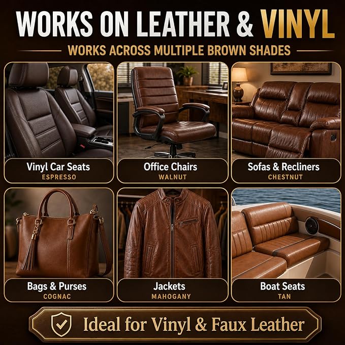 ARCSSAL Brown Leather & Vinyl Repair Kit with 10-Color Matching, DIY Couch & Car Seat Repair, Restore Scratches Tears & Cracks on Genuine Faux Bonded Leather Sofa Furniture