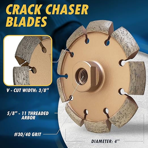 4" Crack Chaser Blade for Cured Concrete, Asphalt Repair or Joint Widen, 0.375" Width, 5/8"-11 Arbor