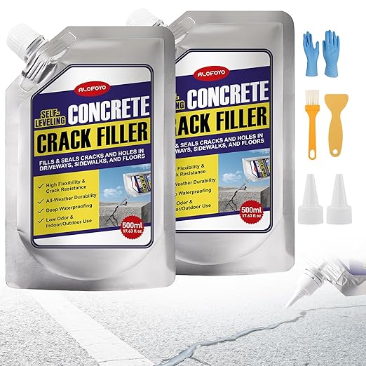Self-Leveling Concrete Crack Filler – High Elasticity Waterproof Cement Sealant, 35.3oz Fast-Drying DIY Outdoor Concrete Joint Repair Seal Glue for Driveway, Sidewalk, Patio, Garage Floor - 2Pack Gray