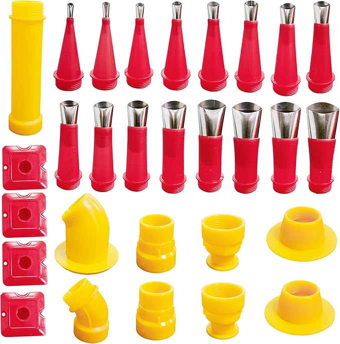 29PCS Universal Integrated Rubber Nozzle Tool Kit,Caulking Tips Caulking Nozzles for Sausage Caulking Guns and Hard Glue Guns Durable Stainless Steel Caulking Nozzles