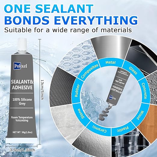 Gray RTV Silicone Sealant Adhesive 100% High Temperature Silicone Caulk Waterproof Stronger Adhesion Shrink & Crack Proof for Automotive Kitchen Bathroom Window Gasket -1.8oz/50g