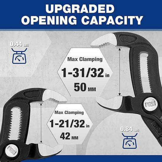 WORKPRO 7" & 10" Water Pump Pliers Set, V-Jaw Quick Adjustable Groove Joint Pliers, CR-V Tongue and Groove Pliers for Home & Industrial Repair, Push-Lock, Soft Grip, Upgraded Wide Opening