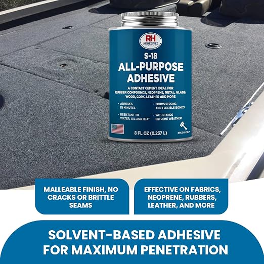 S-18 All-Purpose Adhesive, 8 oz. can - Multi-Purpose, Rubber, Metal, Leather, Felt, Wood, Neoprene, Glass, Flexible, Waterproof, Long Lasting - RH Adhesives