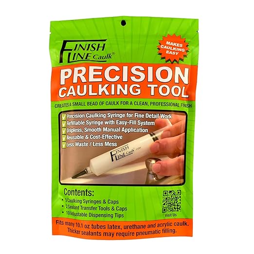 Precision Caulking Tool Pro Pack – Refillable Caulking Syringe Applicator Kit with Micro-Fine Replaceable Tips for Baseboards, Trim, Small Cracks & Detail Sealing