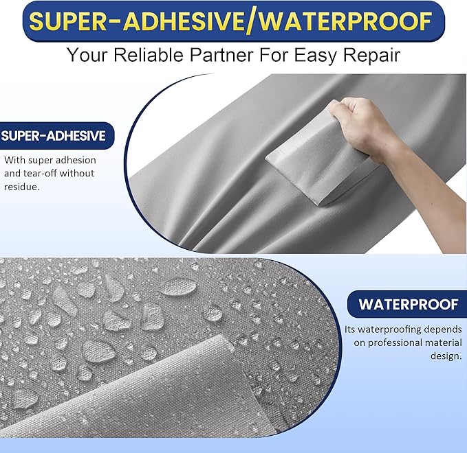 Self-Adhesive Canvas Repair Tape, 8.3" x 11" Waterproof Canvas Repair Patch, Fabric Patch Repairs Kit for Furniture, Tents, Sunbrellas, Boat Covers Awnings, Couches, Clothes, Bags Grey