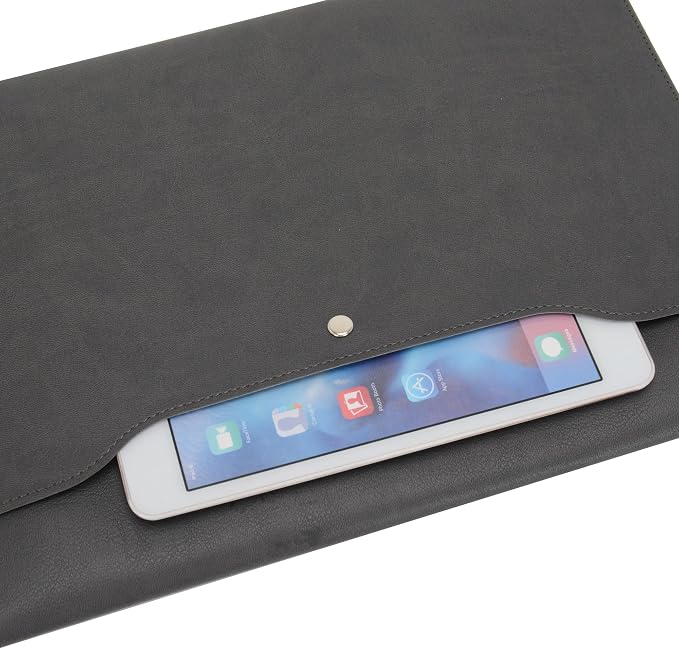 Wonderpool Envelope Case A4 PU Leather File Jacket Pocket Folder Document Case Bag with Removable Hand Strap and 4 Pocket for Documents Tablet Phone Stationery (Dark Gray)