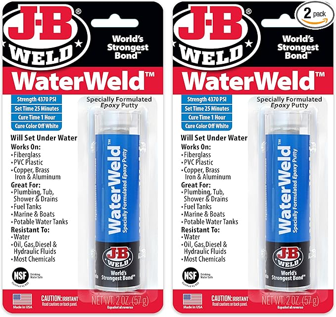 J-B Weld WaterWeld, 1 Hour Cure, Epoxy Putty Stick - 2 Pack, Off-White (8277-2)