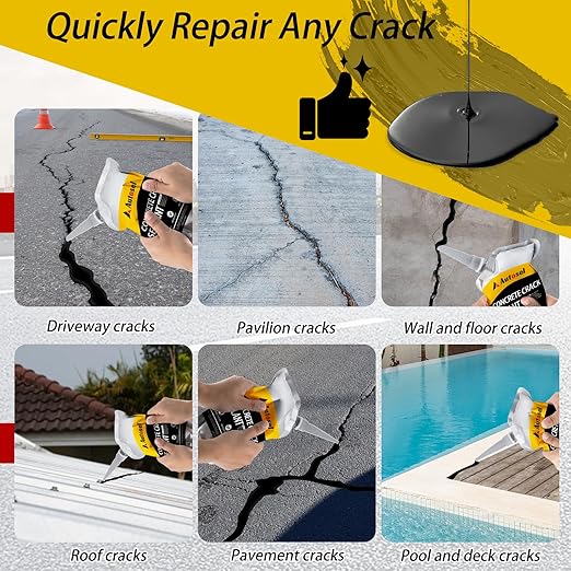 6 Pack Concrete Repair Filler – Heavy-Duty Cement Crack Filler for Large Concrete Repairs, Foundation & Driveway Restoration | Outdoor & Indoor Use | Quick-Drying, Self-Leveling Sealant by Autosel