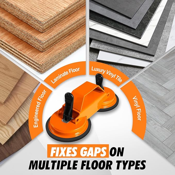 Floor Gap Fixer Tool, 45° Striking Surface Floor Gap Repair Tool with Dual Suction Cup, Made of Iron. with 6pcs Sticky Pads for Fixer Laminate/Vinyl Flooring Tools