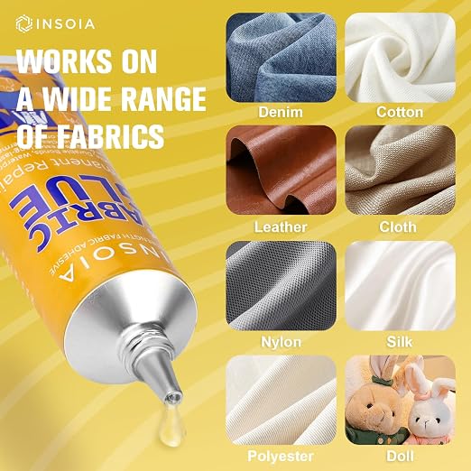 Fabric Glue Permanent, 29.5MLx2 Strong Washable Fabric Adhesive Dries Clear, Stitch Glue for Clothing Repair, Patches, Denim, Leather,Crafts,Rhinestones,Polyester,Upholstery,Clothes,Flannel & More