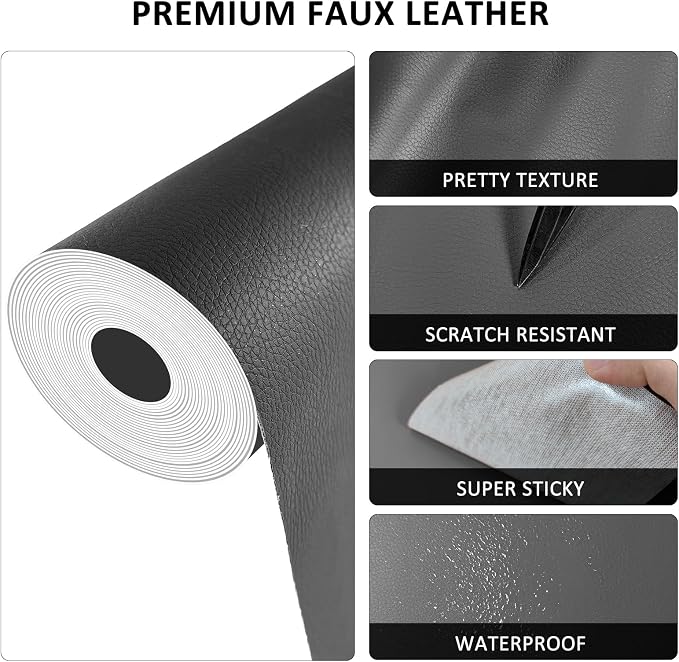AOOTOOLINK Leather Repair Patch 17X237 Inch Self Adhesive Leather Repair, Large Leather Repair Tape for Couches, Furniture, Car Seats, Cabinets, Sofa, Handbags (Grey, 17X237 Inch)