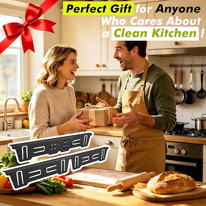 Stove Gap Covers Stainless Steel, Stove Gap Filler Range Trim Kit, Oven Gap Filler for Stove and Counter, Heat-Resistant Stove Gap Guards, Easy Retractable Length 13.8" to 27.6", Width 1", Black(2PCS)