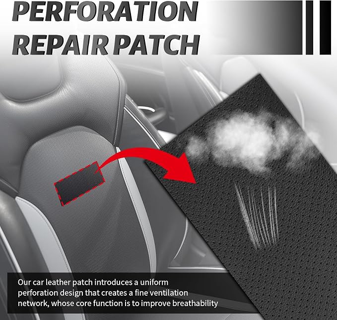 4PCS New Perforated Self Adhesive Leather Repair Patch,8"x4" Breathable Leather Repair Tape Patch for Car Seats/Couches/Vinyl,Thickened PU Leathers Seat Patches for Car