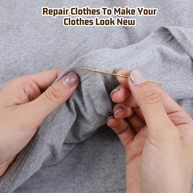 15Pcs Snag Nab It Tool 2.36 x 0.03 Inch Snag Repair Needle Tool with Case, Leather Stitching Needles Sharps for Woven Knitted Cloth Garments Drapes(Gold)