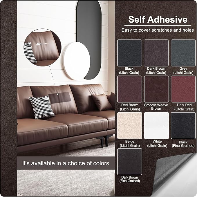 Self Adhesive Leather Repair Patch, Leather Patches for Furniture, Leather Repair Tape for Couch Sofa Car Seat Chair Furniture Repair, Leather Repair Kit (Dark Brown-Fine Grain, 17X79 Inch)
