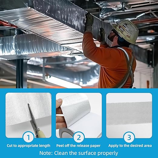 Fiberglass Aluminum Foil Tape - 3 inch x 66 Feet, Self-Adhesive Fiberglass Heat Shield Tape, Silver Heat Resistant Tape, Reflective Aluminum Foil Tape for HVAC, Auto, Insulation, Repair