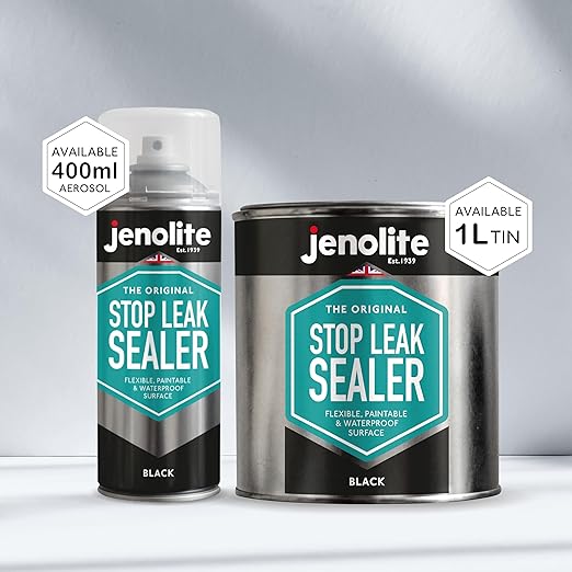 JENOLITE Stop Leak Sealer Spray - Instant Waterproof Sealant Spray - Fills, Seals & Stops Leaks | Perfect for Gutters, Flat Roofs, Waste Pipes, and More - Black, 400ml (14 Ounces)